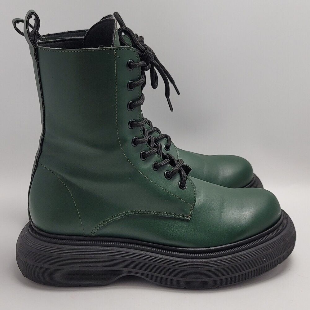 SVegan Gouache Vegan Leather Platform Combat Lace Up Boot Green Size 41